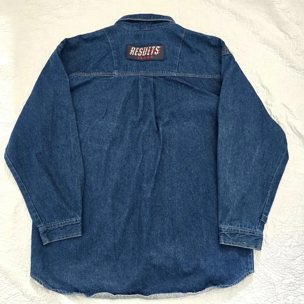 Vintage Results Jeans Men's Denim Oversized Chore Jacket Silver Button Size XL